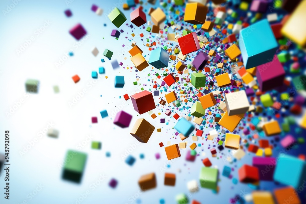 Aufkleber colorful cubes float in a dynamic space, creating a vibrant and energetic atmosphere perfect for dig