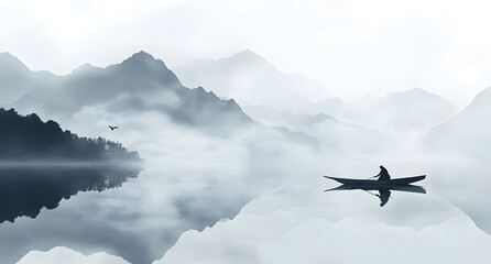 mountains in the fog