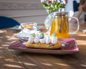 A dessert with whipped cream