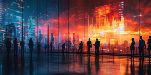 Silhouettes of Businesspeople Gazing at a Futuristic Cityscape
