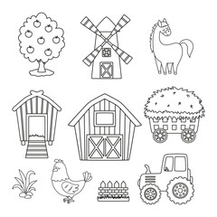 cute outline farm set © StockVector