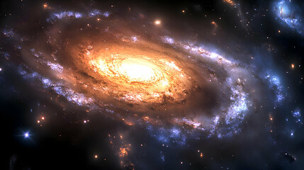 A vibrant spiral galaxy with a bright core, swirling arms, and a scattering of stars.