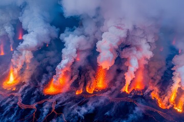 Fototapeta premium Volcano erupts again, spewing fountains of lava across the peninsula