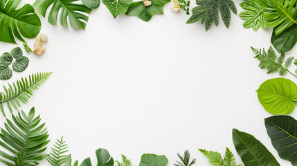 Naklejka premium High-definition photography poster, a tropical shrub plant on the left side of the picture, white background, natural light, super definition, high saturation, bright and clean colors,