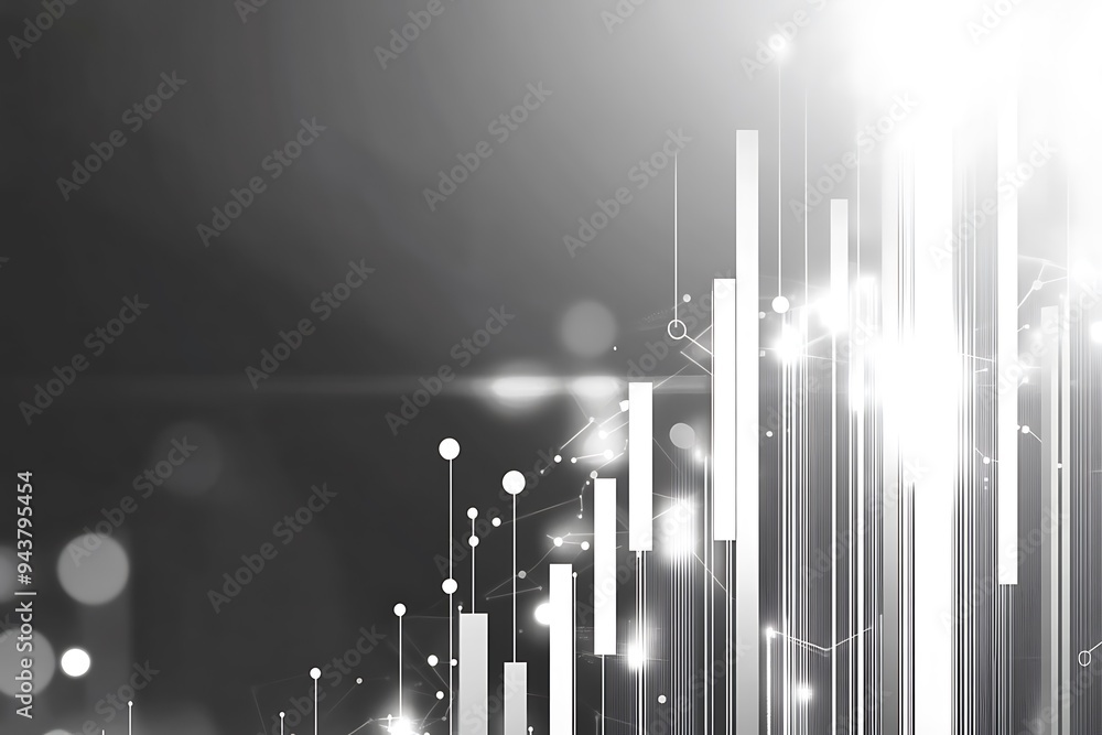 Poster abstract glowing white graph symbols on minimalist gray background - business analytics concept with