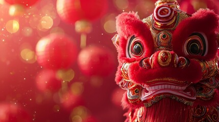 Obraz premium Traditional Chinese dragon dance with vibrant red colors