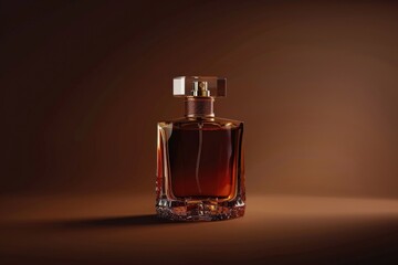 Luxury mens perfume in bottle on brown background with space.