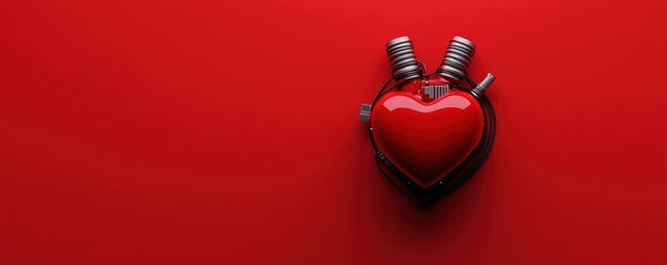 A vibrant red heart symbolizing love, surrounded by mechanical elements. Perfect for conveying passion and creativity.