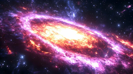 A vibrant, swirling nebula with a fiery core in a vast dark universe.