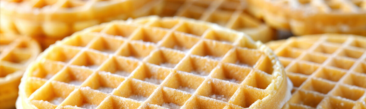 A frozen waffle baked eggo households favored frozen eggo waffles. Waffles as background. Banner, advertisement, template.