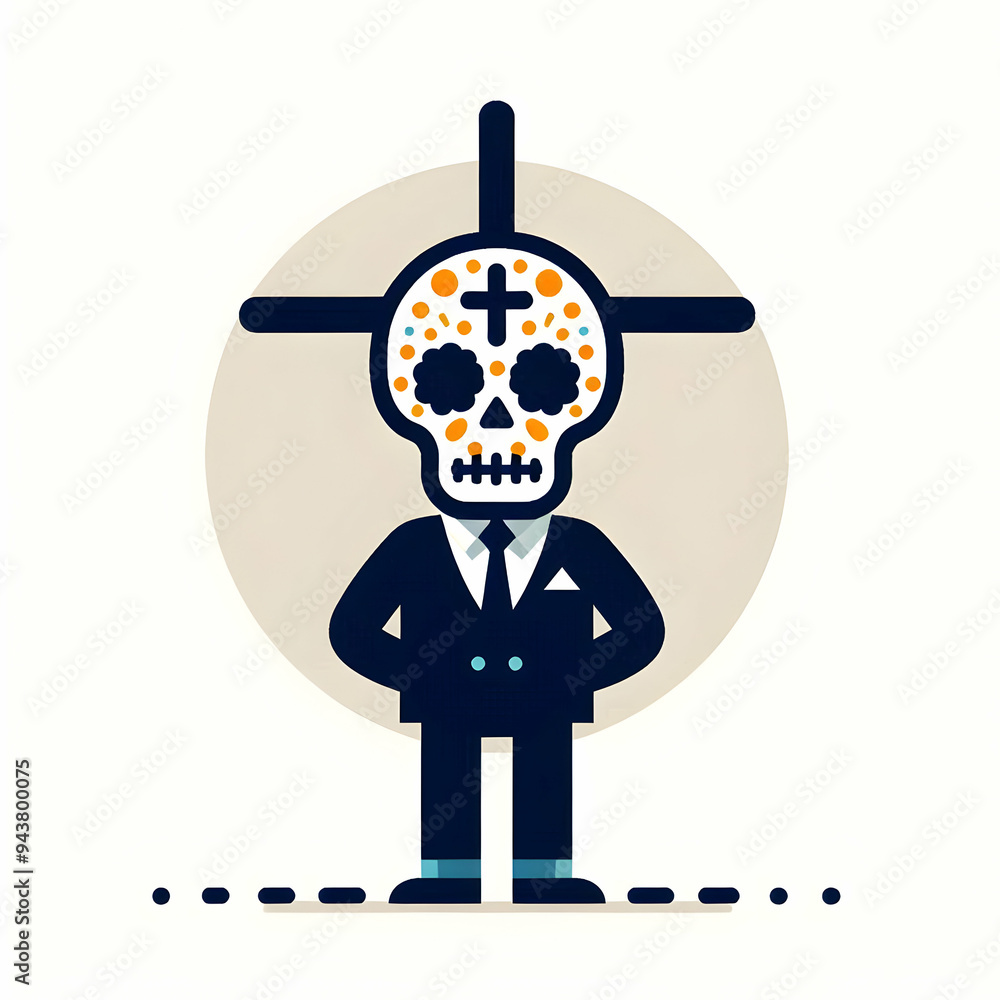 Poster flat cross and sugar skull vector concept as a minimalistic vector featuring a cross and a sugar sku