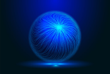 Lines sphere technology background. 3d blue energy ball.Computer structure analysis. Internet network and science, technology background .