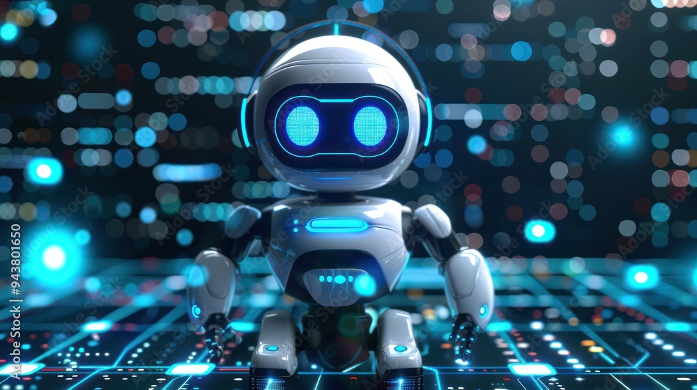 Poster 3d ai robot and automation, happy, ui/ux, isolate on transparency background png