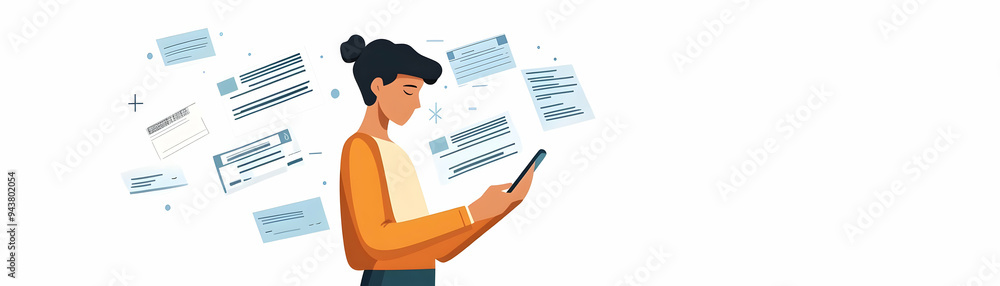 Wall mural person reviewing bank statements on phone concept as a person reviewing bank statements on their pho