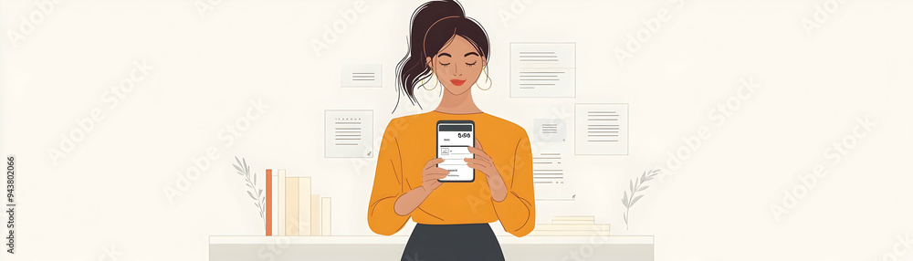 Poster woman checking account balance concept as a woman checking her account balance using a mobile bankin