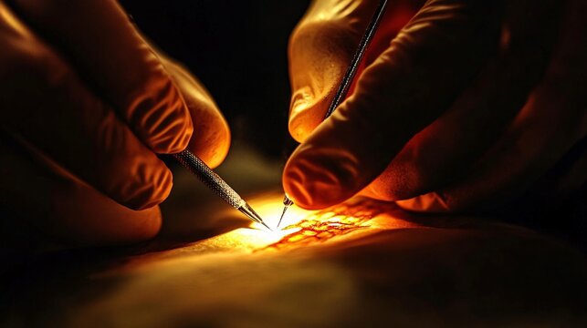 A surgeon making a precise incision during a delicate surgical operation
