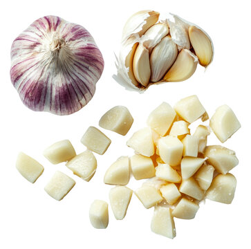 PNG Chopped and whole garlic cloves on a clean surface
