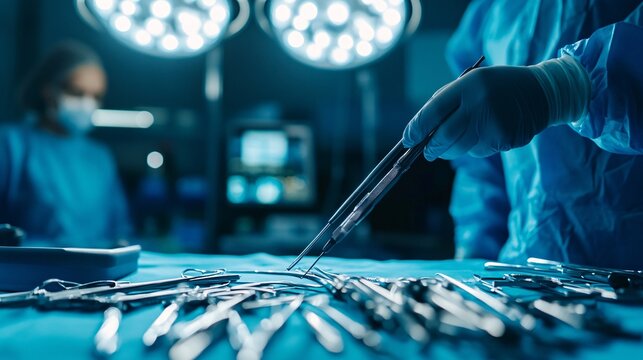 A surgeon guiding surgical instruments with precision during an operation