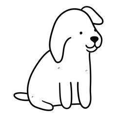 Hand drawn doodle sitting puppy on white background.