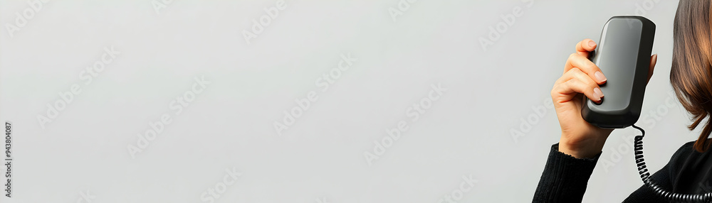 Poster person with phone and friendly customer support concept as a person holding a phone and providing fr