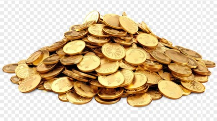 A Large pile of gold coins with a plain on transparency background PNG