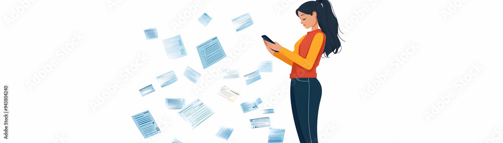 Poster person reviewing bank statements on phone concept as a person reviewing bank statements on their pho