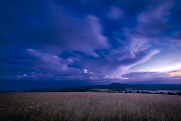 Sunset near Bozi Dar town in summer hot evening before storm