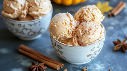 Fototapeta premium Cinnamon spice ice cream in a bowl.