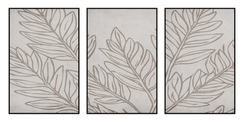 Set of 3 Printable botanical illustration. Rustic style home decor, wall decoration, picture in the frame. Grunge, vintage illustration.