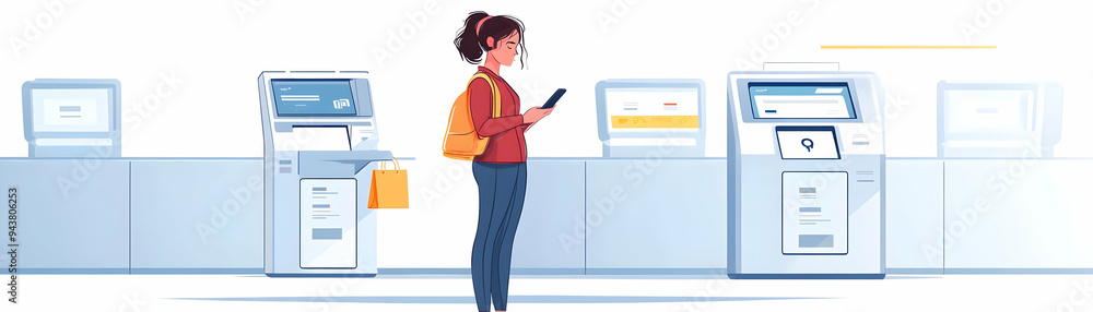 Poster woman using mobile banking to pay for subscription concept as a woman using a mobile banking app on 