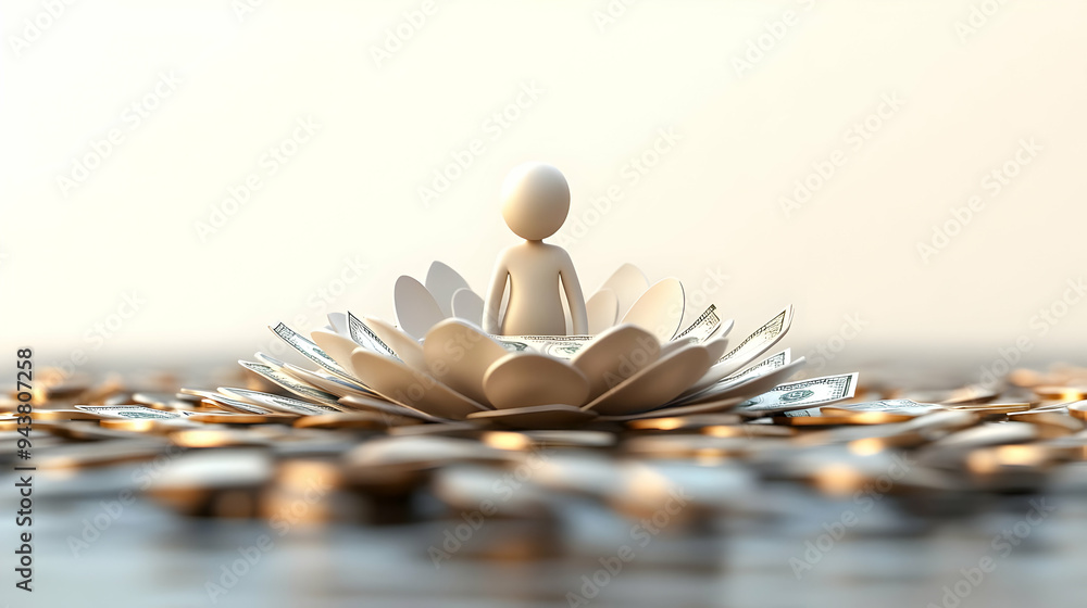 Poster 3d icon person with money fountain concept as a person with a fountain of money flowing around them 