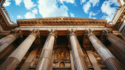 Naklejka premium Historic Neo-Classical Building with Majestic Columns and Blue Sky Architecture