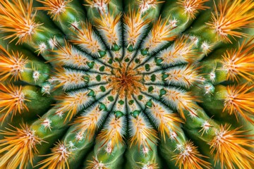 Close-up of a cactus with sharp orange spines and green skin