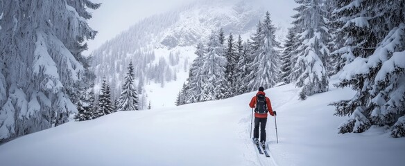 Germany- bavaria- brauneck- man on a ski tour in winter in the mountains