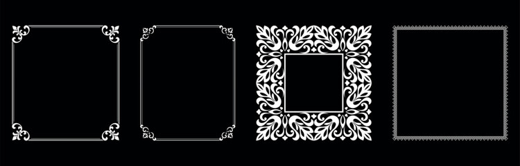 Set of decorative frames Elegant vector element for design in Eastern style, place for text. Floral black and white borders. Lace illustration for invitations and greeting cards.