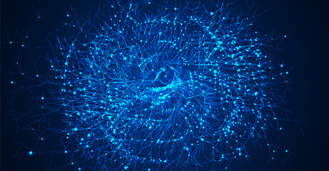 Naklejka premium Neuron network. Neural net structure. Digital artificial organism. Human mind cells data analysis. Big science medical concept.