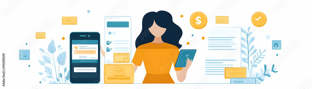 Poster woman setting up mobile banking app concept as a woman setting up her mobile banking app on her smar