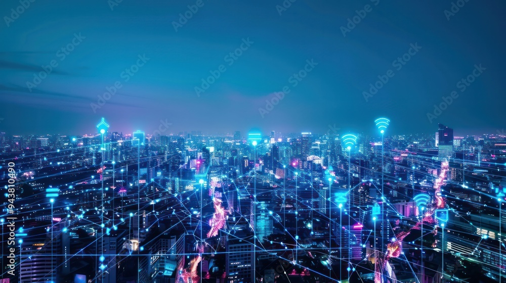 Aufkleber the modern creative communication and internet network connect in smart city . concept of 5g wireles