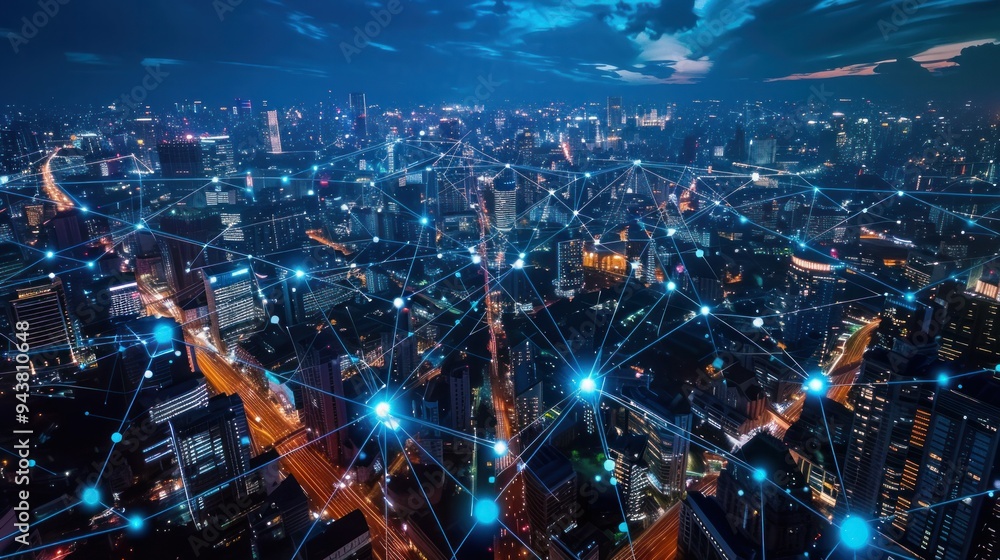 Aufkleber the modern creative communication and internet network connect in smart city . concept of 5g wireles