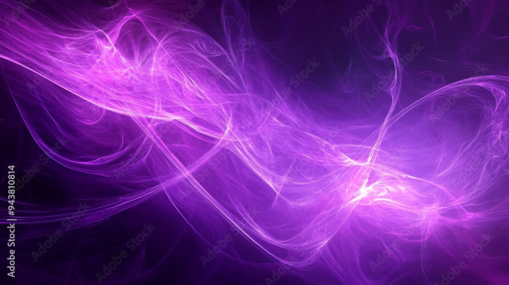 Poster illuminated elegance: electric violet abstract background with dynamic light beams and swirling text