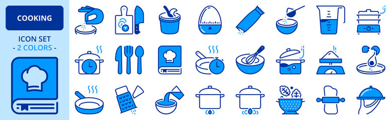 Icons in two colors about cooking