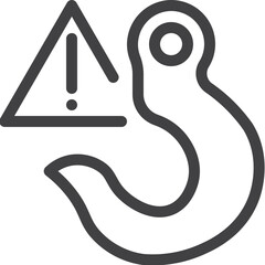 Simple vector crane hook on the book outline icon on white background