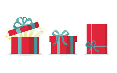 Gift boxes with ribbons and bows, Christmas presents, decorative gift wrapping, flat vector illustration.