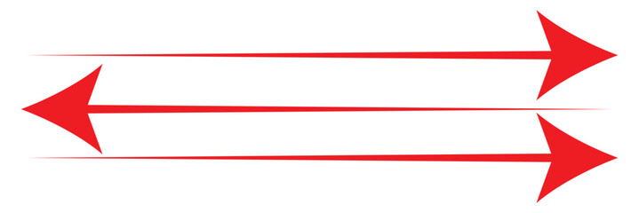 Fototapeta premium Horizontal dual sided long straight arrow signs. Black, red, stock pointer, direction, position symbol and double arrow icon isolated on white background. design eps 10