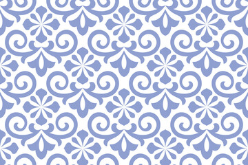Flower geometric pattern. Seamless vector background. White and blue ornament. Ornament for fabric, wallpaper, packaging. Decorative print