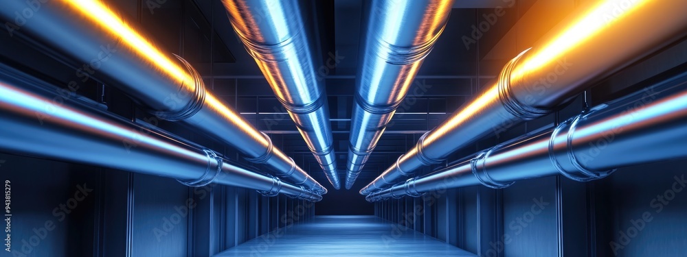 Poster 3d rendering of a pipe line on the ceiling