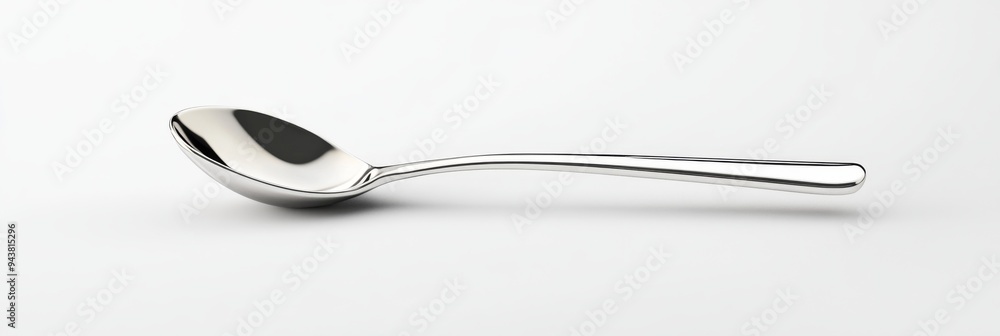 Poster a 3d simple style icon of a shiny silver ladle with a long handle hovering over a white background r