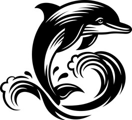 Dolphin Jumping Animal Woodcut Vintage Icon Mascot