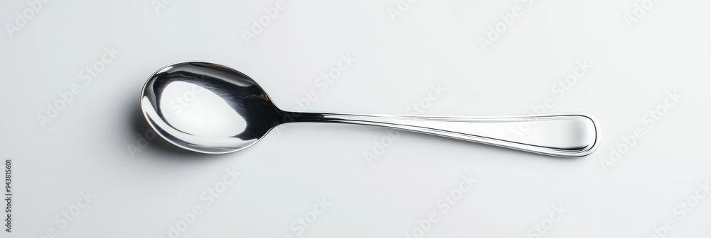 Poster a 3d simple style icon of a shiny silver ladle with a long handle hovering over a white background r