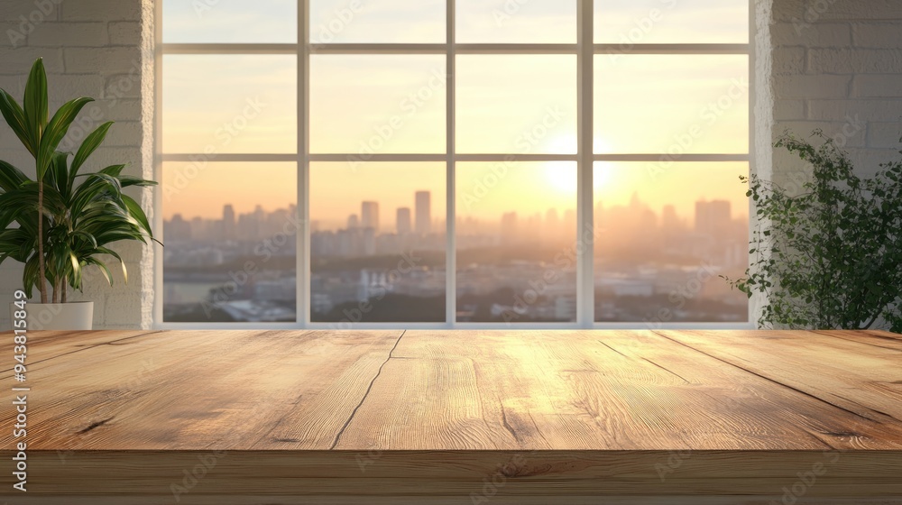 Poster 3d rendering of a wooden table background offering ample space for decoration complemented by a whit